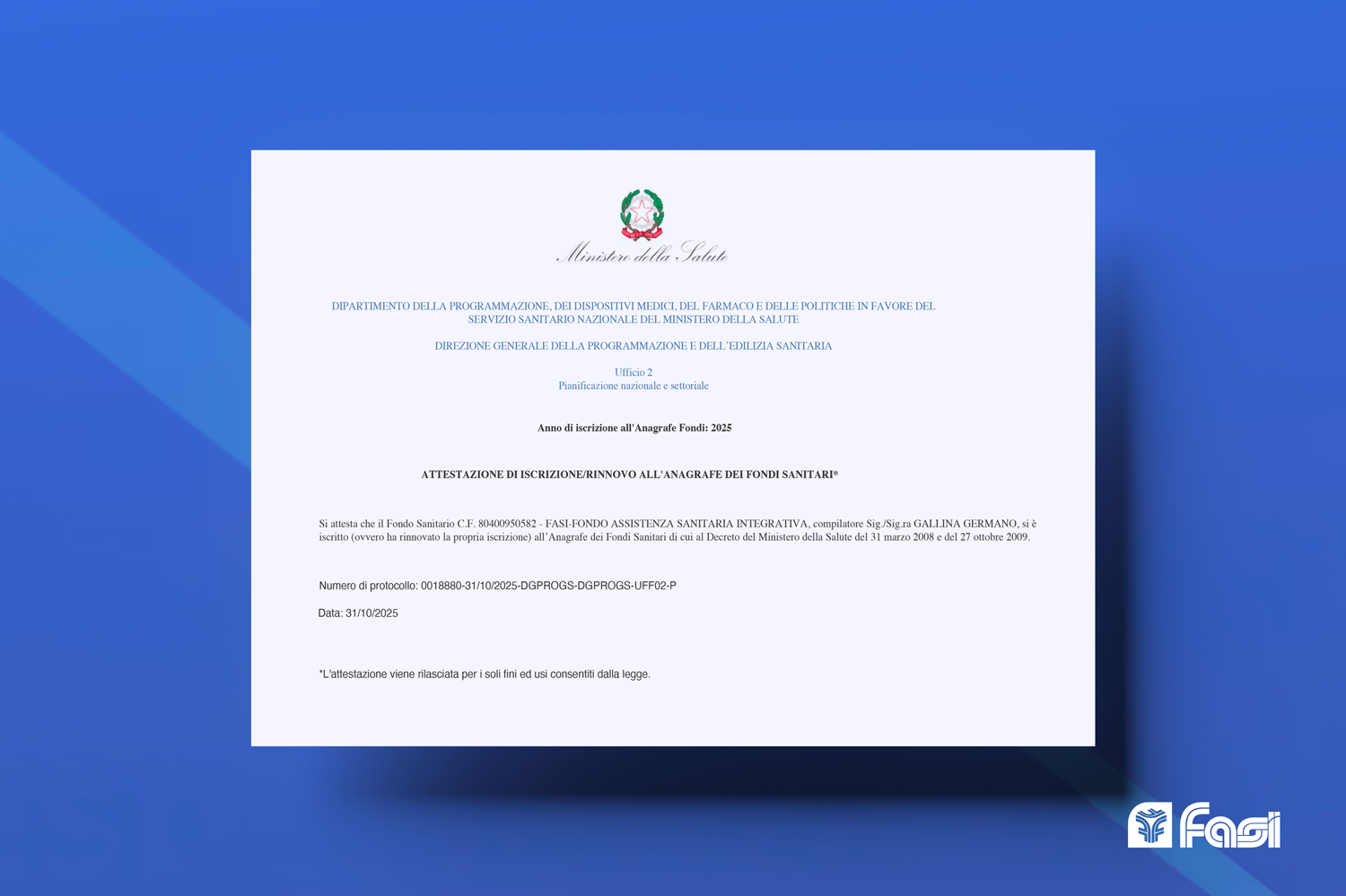 Il Fasi ottiene il rinnovo dell’iscrizione all’Anagrafe dei Fondi Sanitari