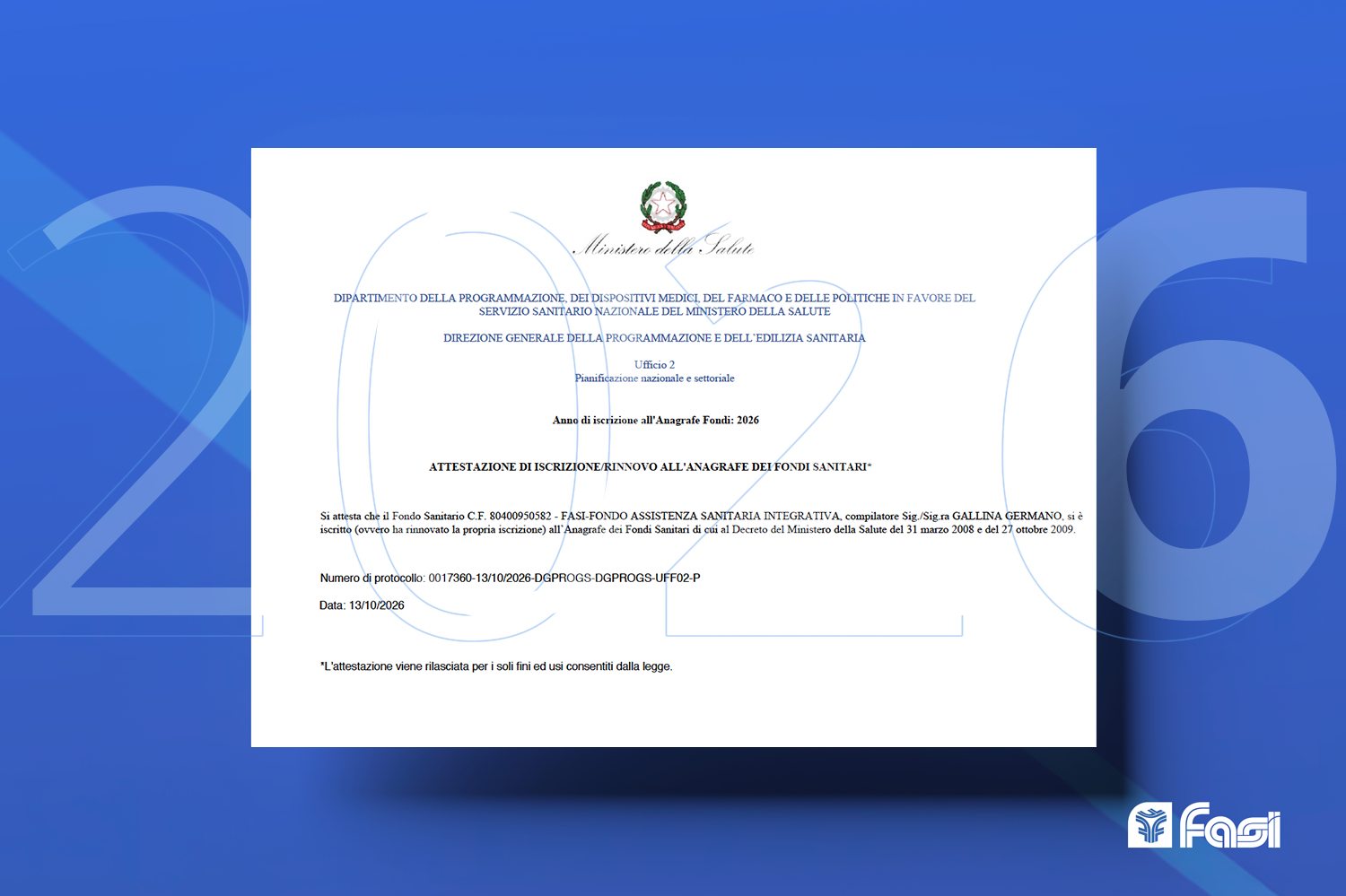 Il Fasi ottiene il rinnovo dell'iscrizione all'Anagrafe dei Fondi Sanitari per il 2026